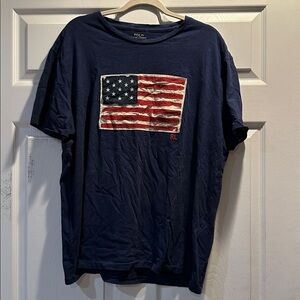 Polo Ralph Lauren Navy Blue Appliqué American Flag Tee Shirt XL